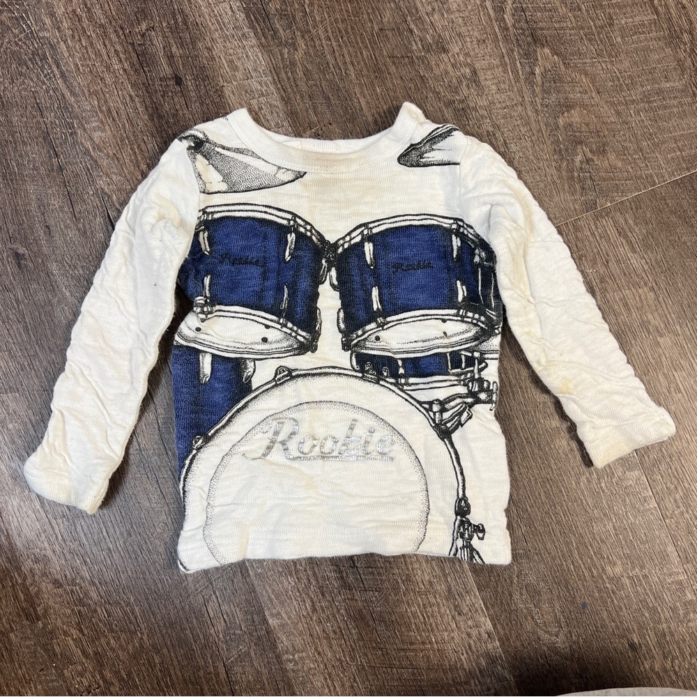 Bit'z Kids Long Sleeve Drum Print Shirt - Navy & Cream with Neck Buttons